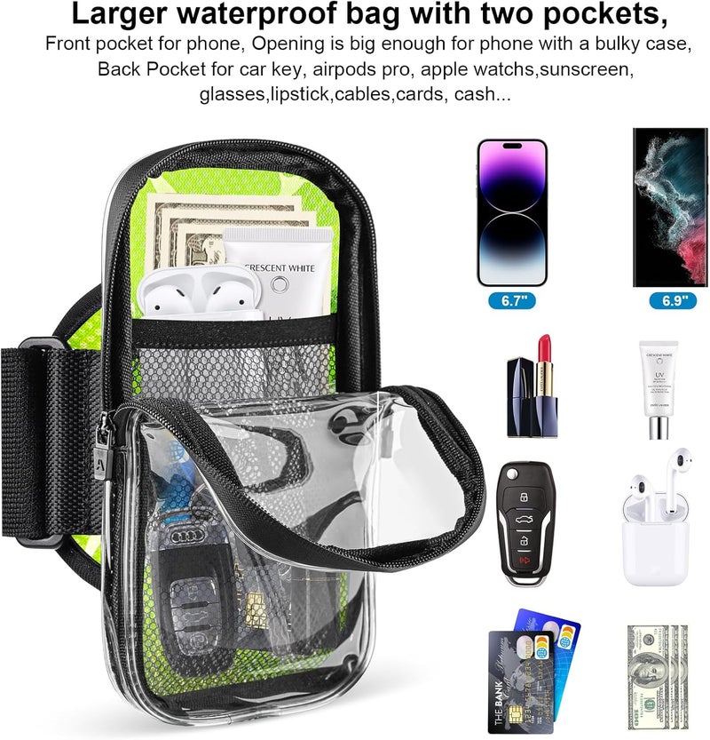 NITMTYOU Clear Running Phone Holder Armband, Sports Armband Case for iPhone 16 15 14 13 Pro Max 12 11 Plus X XS Samsung up to 6.9'', Universal Arm Bands Bag with Key Card Pocket for Exercise Walking Workout - Image 3